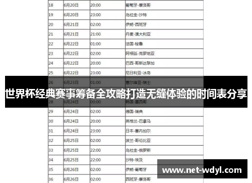 世界杯经典赛事筹备全攻略打造无缝体验的时间表分享 世界杯经典赛事筹备全攻略打造无缝体验的时间表分享